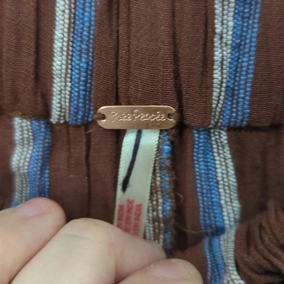 Free People Striped Shorts Brown Blue High Waisted Drawstring Pockets - Picture 6 of 8